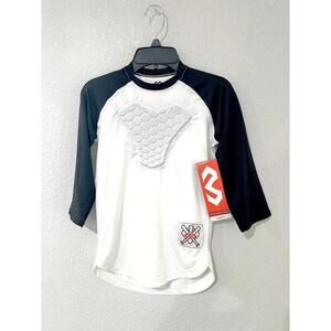 NWT McDavid Youth Hex Pad Sternum Raglan 3/4 Sleeve Length Shirt Black White Med